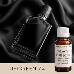 Czarny flakon perfum na czarnym jedwabiu.