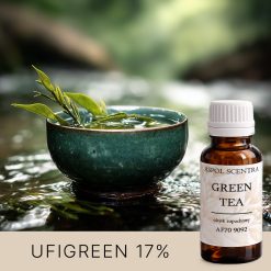 Zielona miska z wodą i liściem na tle natury AF70 9092