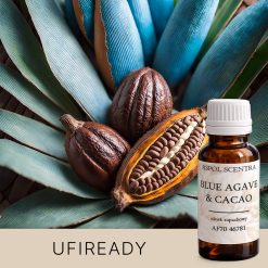 Owoce kakaowca i nasiona ułożone na liściach niebieskiej agawy - AF70 46781