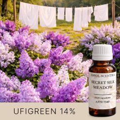 Kwitnące bzy w ogrodzie i białe pranie suszące się na sznurze