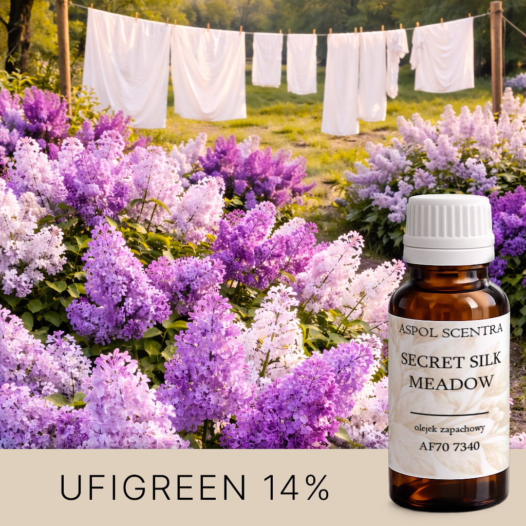 Kwitnące bzy w ogrodzie i białe pranie suszące się na sznurze