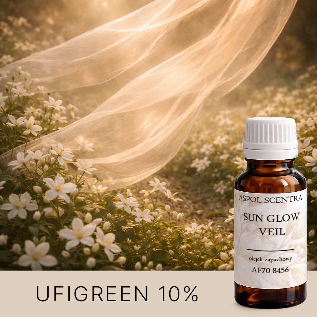 Delikatna tkanina unosząca się nad białymi kwiatami w słonecznym świetle