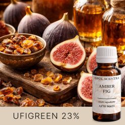 Świeże figi, bursztynowa żywica i olejki na drewnianym tle