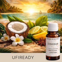 Kokos, limonka i kwiaty na tropikalnej plaży o zachodzie słońca