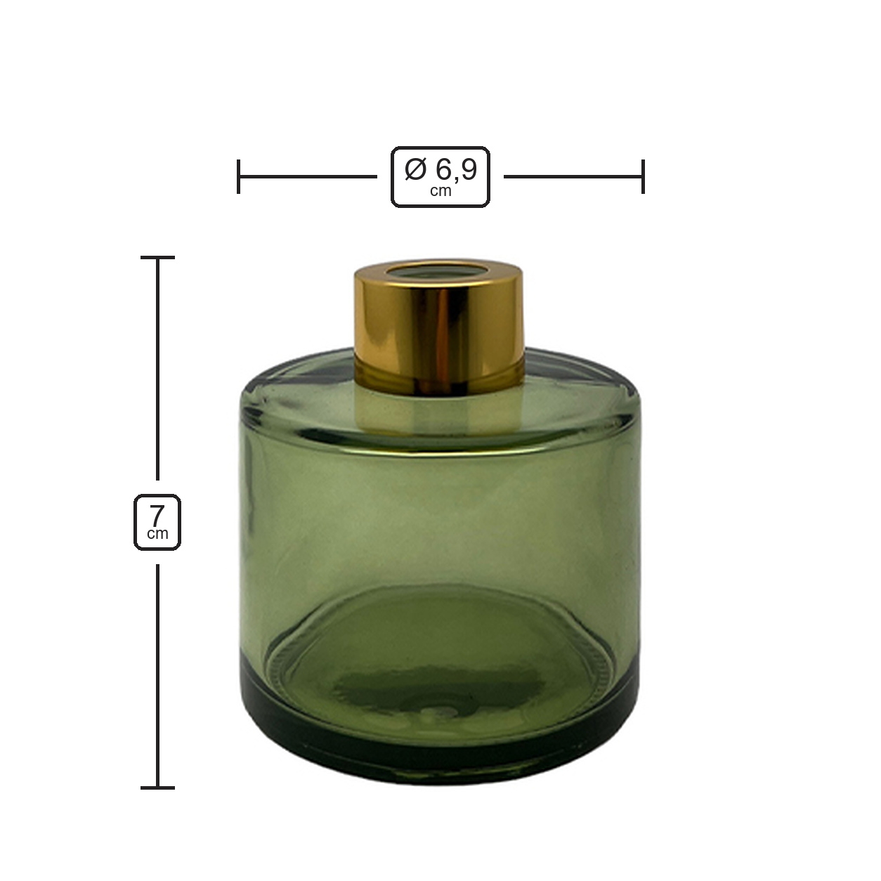 Dyfuzor zapachowy okrągły oliwkowy transparent 100 ml – gold – wymiary produktu