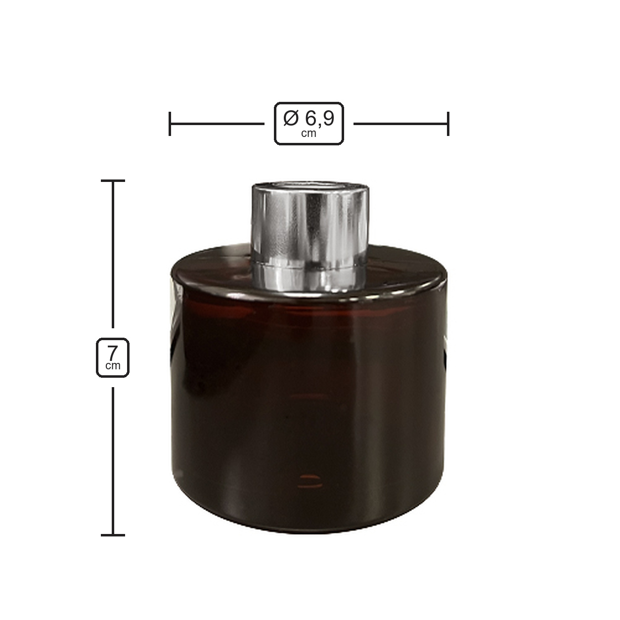 Dyfuzor zapachowy okrągły ciemny brąz błysk transparent 100 ml – silver – wymiary produktu