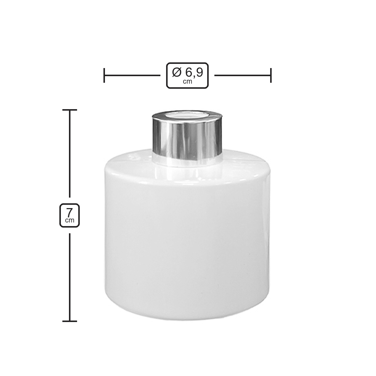 Dyfuzor zapachowy okrągły biały błysk 100 ml – silver – wymiary produktu