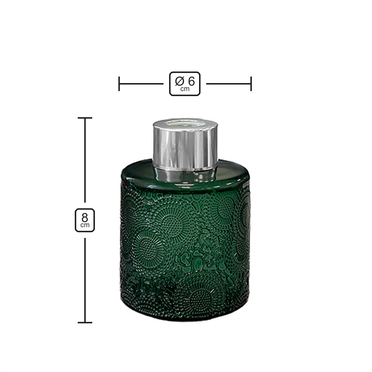 Dyfuzor zapachowy okrągły z wzorem zielony błysk 100 ml – silver – wymiary produktu