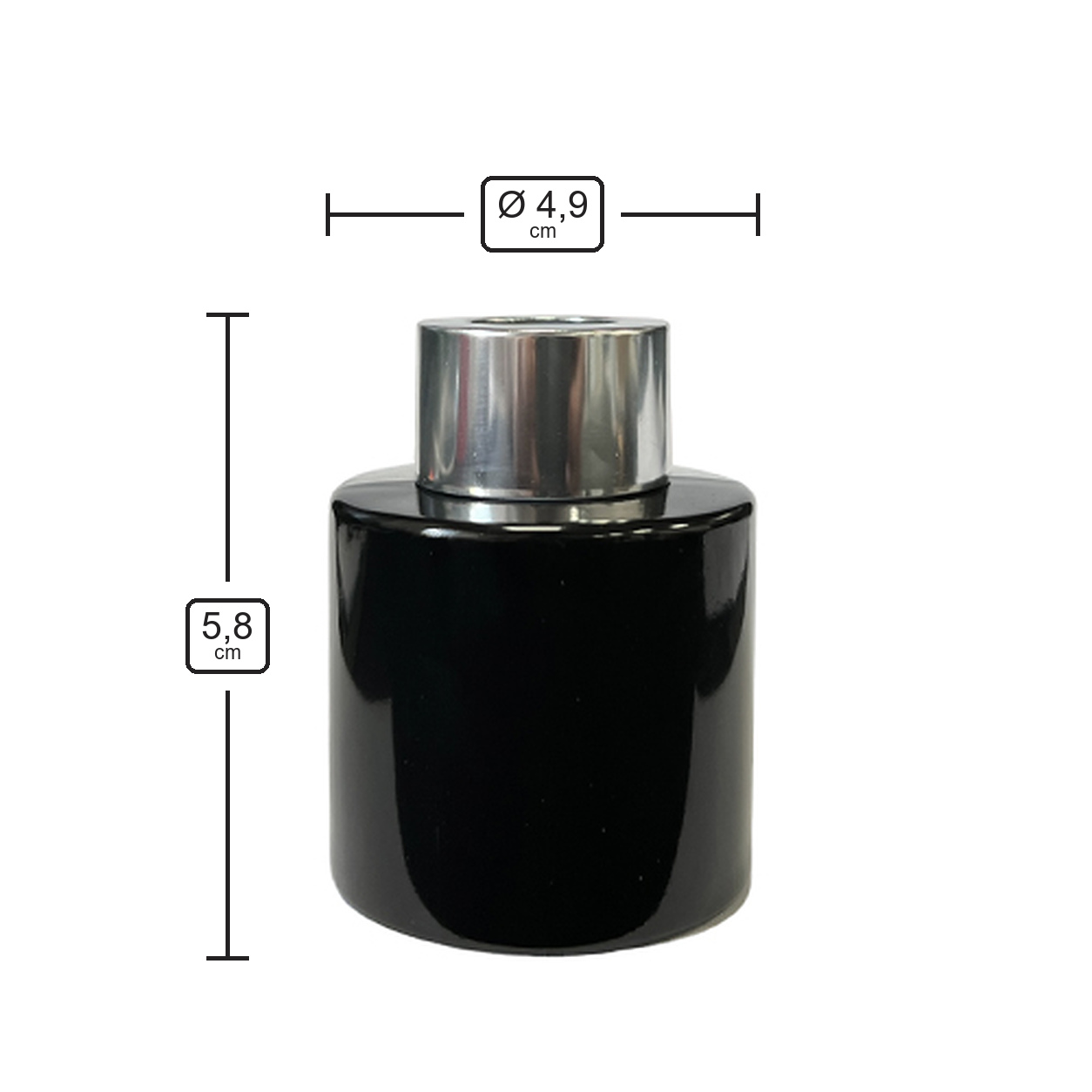 Dyfuzor zapachowy okrągły czarny błysk 50 ml – silver – wymiary produktu
