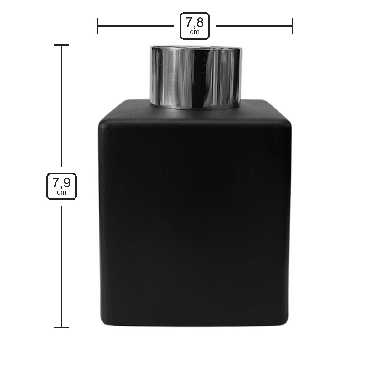 Dyfuzor zapachowy kwadrat czarny mat 100 ml – silver – wymiary produktu