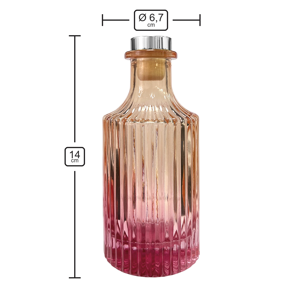 Dyfuzor ryflowany – Pomarańczowo różowy ombre 200 ml – silver – wymiary produktu